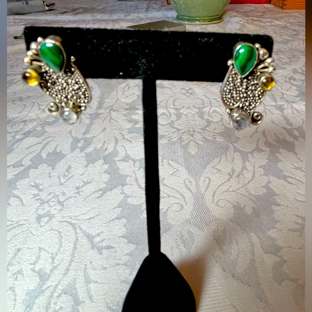 Elegant Sterling Silver and Malachite Earrings